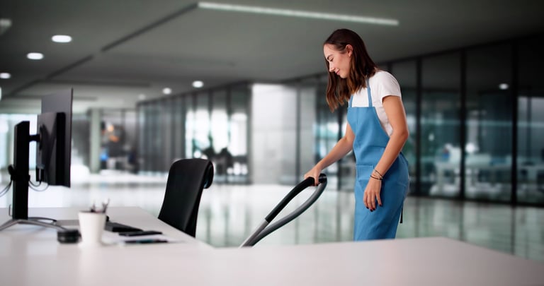Professional cleaner working in a modern office space