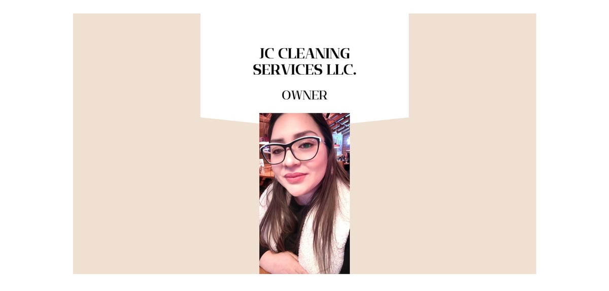 JC Cleaning Services LLC owner portrait photo with business name banner