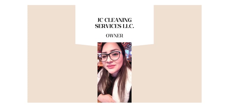 JC Cleaning Services LLC owner portrait photo with business name banner